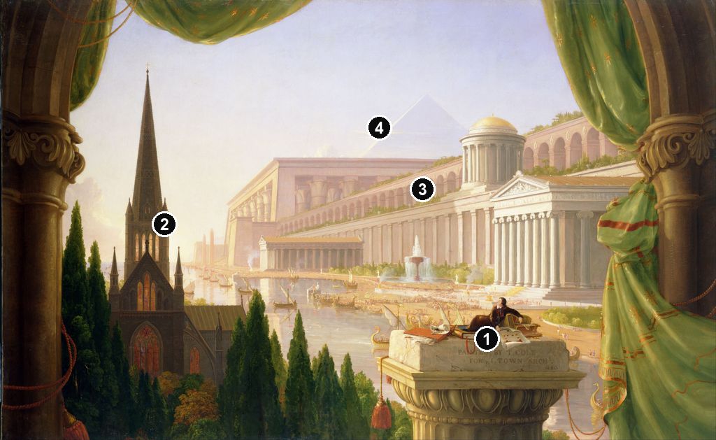 Annotated details from The Architect’s Dream by Thomas Cole